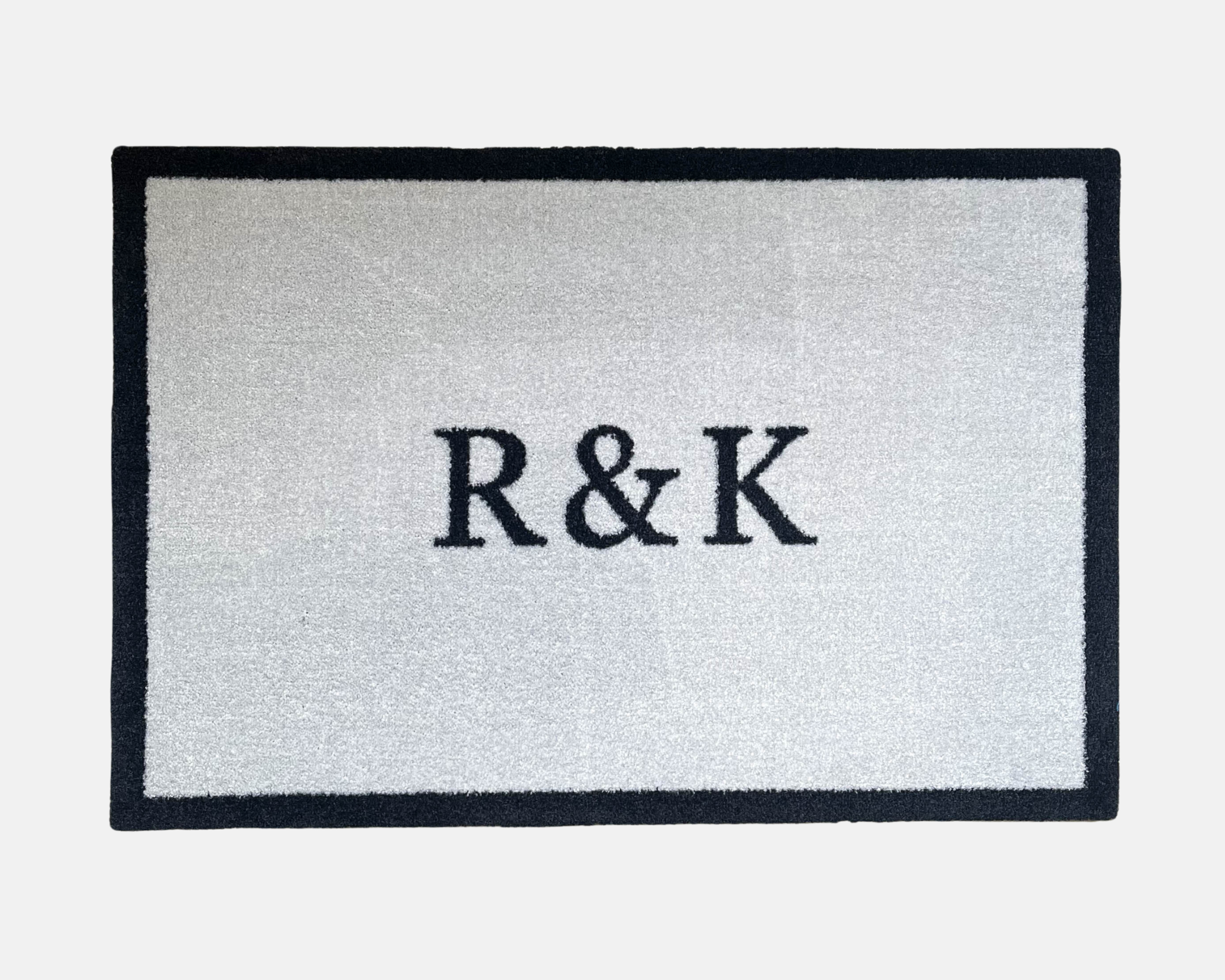 Initials Personalised Doormat | Light Grey personalised with 'R & K'