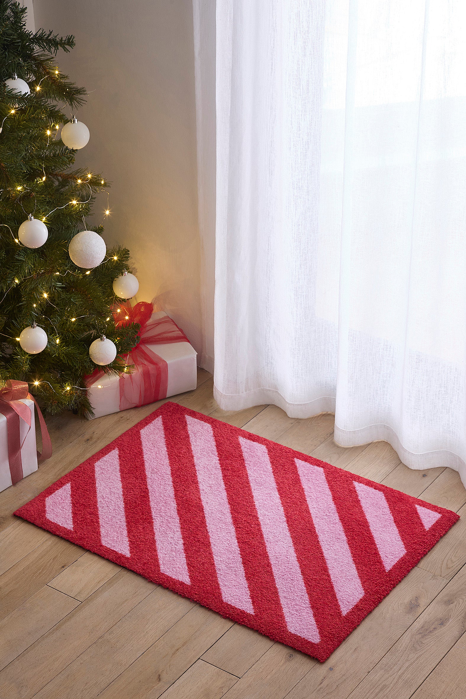 Candy Cane Lane Doormat | Red & Pink