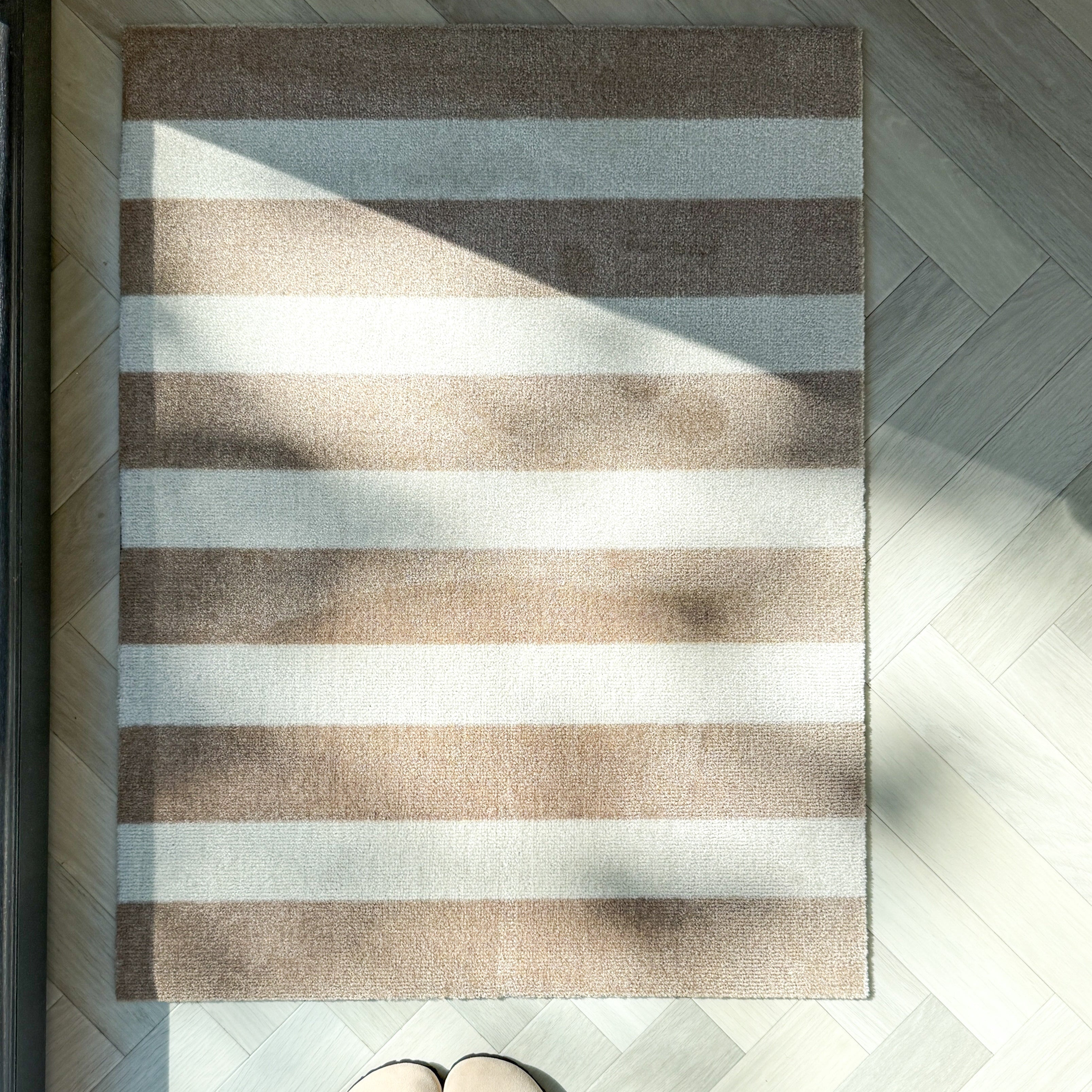 beige and cream stripe washable doormat