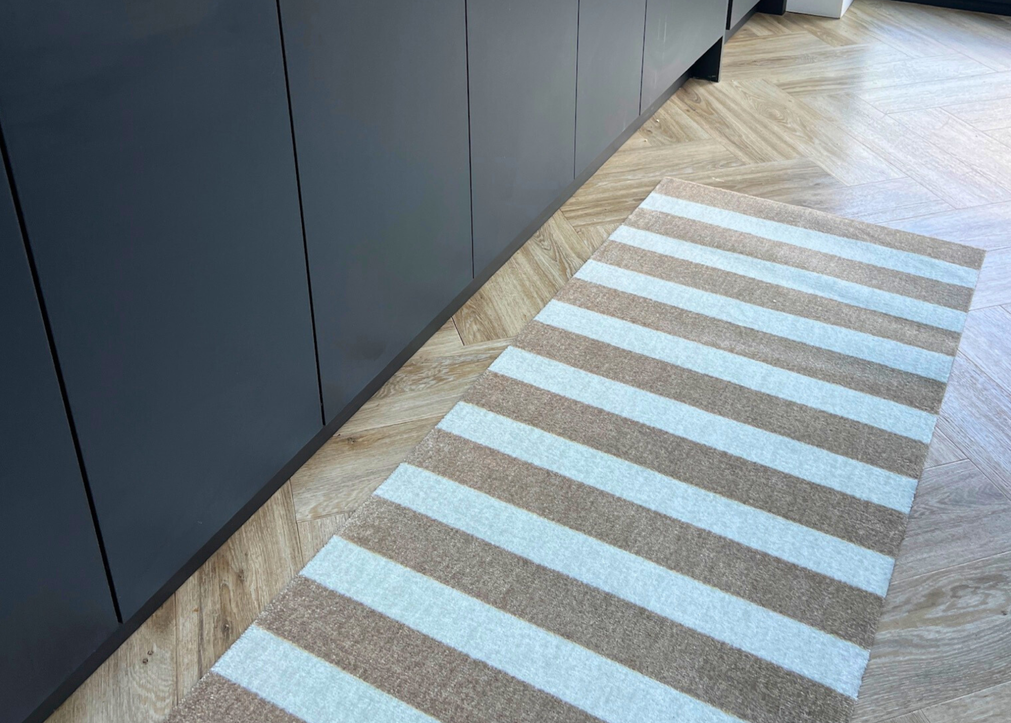 beige and cream stripe washable runner