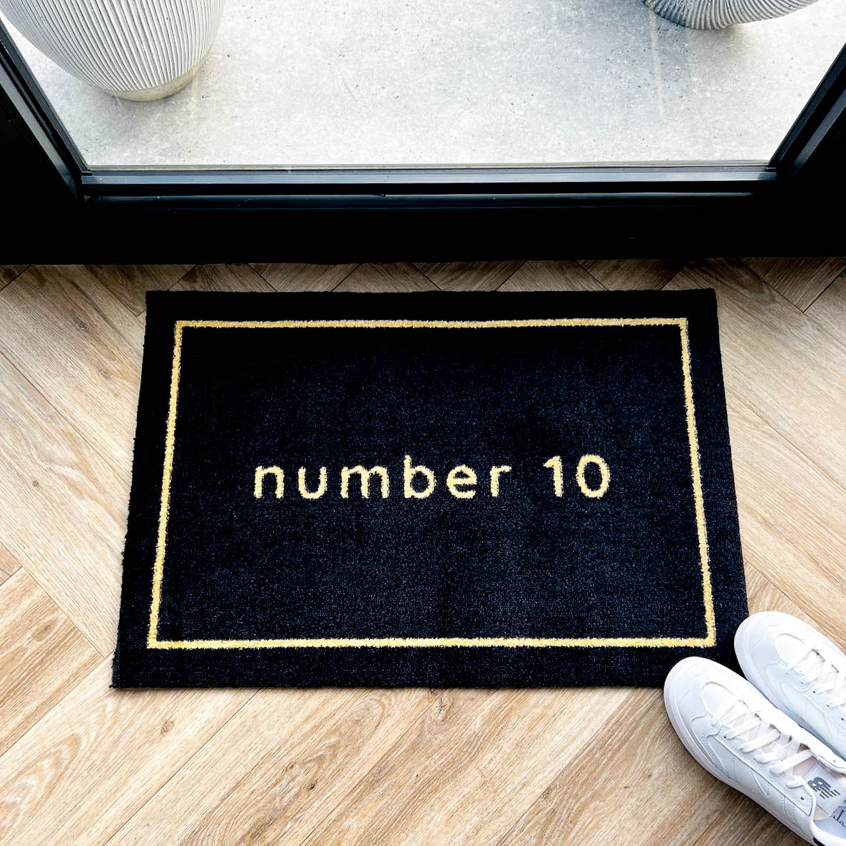 Door Number Personalised Doormat | Black & Gold